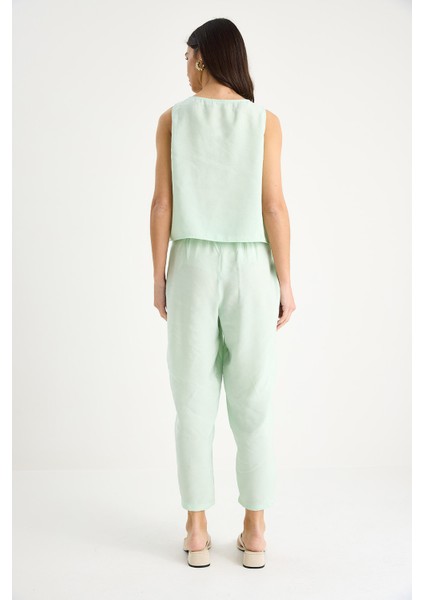 Kadın Kalın Askılı Bluz Beli Lastikli Pantolon Modal Takım