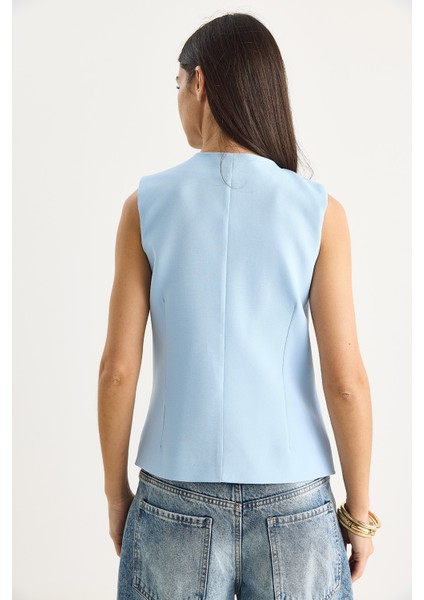 Kadın Regular Bisilet Yaka Gold Düğme Detaylı Astarlı Dokuma Yelek indirimleri