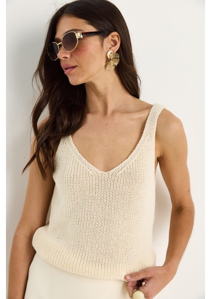 Kadın V Yaka Bel Detaylı Basic Triko Bluz fırsatları