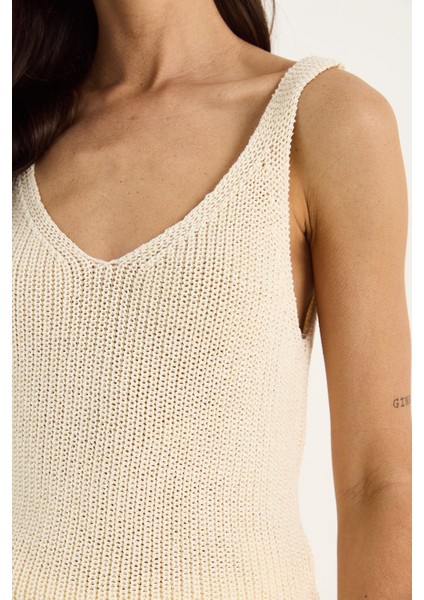 Kadın V Yaka Bel Detaylı Basic Triko Bluz indirimleri