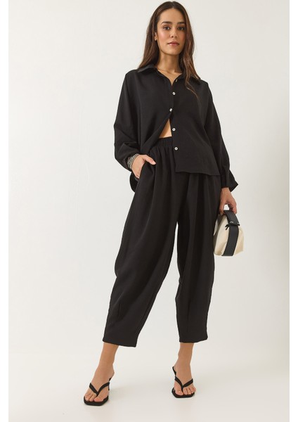 Kadın Yarasa Kol Gömlek Şalvar Pantolonlu Eliza Alt-Üst Takım