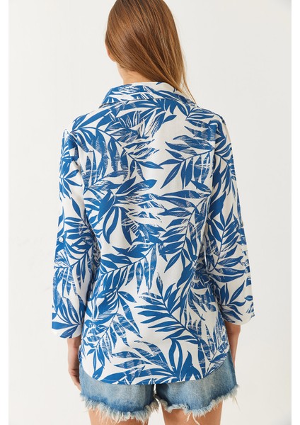 Kadın Kol Katlamalı Yaprak Desenli Viskon Gömlek fırsatları