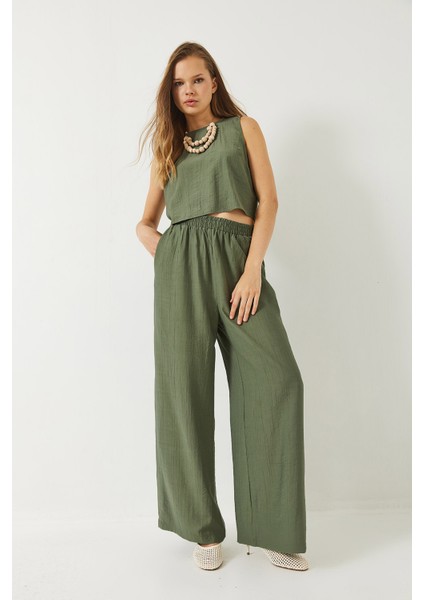 Kadın Bağlama Detaylı Yelekli Yüksek Bel Pantolonlu Yazlık Alt-Üst Takım fiyatları