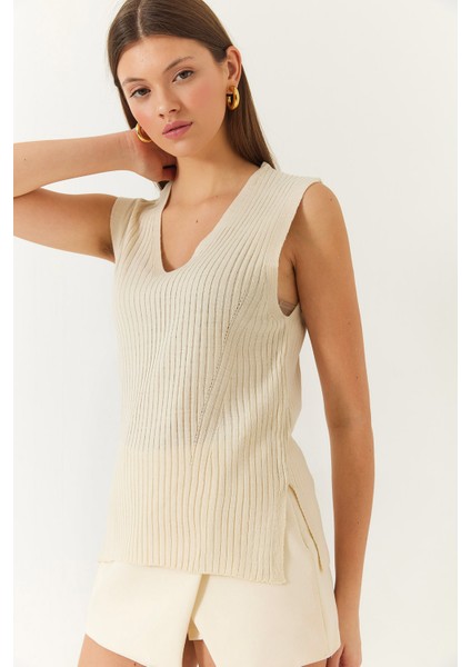 Kadın V Yaka Triko Süveter