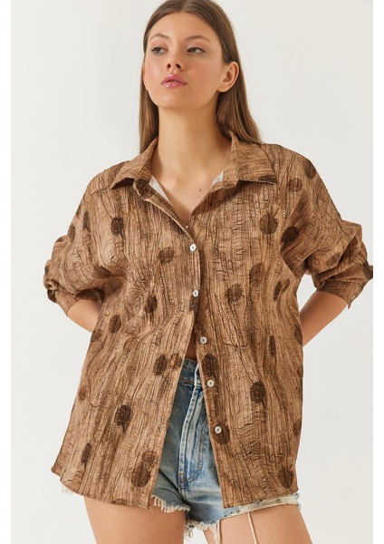 Kadın Düşük Omuz Empirme Oversize Gömlek