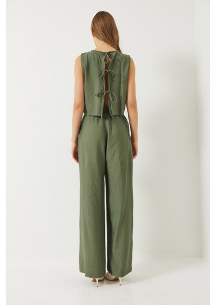 Kadın Bağlama Detaylı Yelekli Yüksek Bel Pantolonlu Yazlık Alt-Üst Takım fırsatları