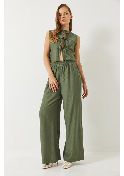 Kadın Bağlama Detaylı Yelekli Yüksek Bel Pantolonlu Yazlık Alt-Üst Takım indirimleri