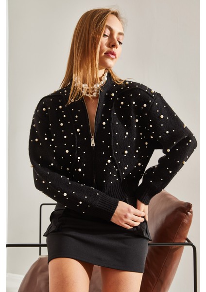 Kadın Inci Taş Işlemeli Triko Hırka