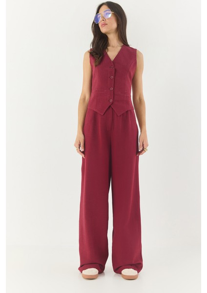 Kadın Yüksek Bel Pantolonlu Yelekli Astarlı Alt-Üst Takım