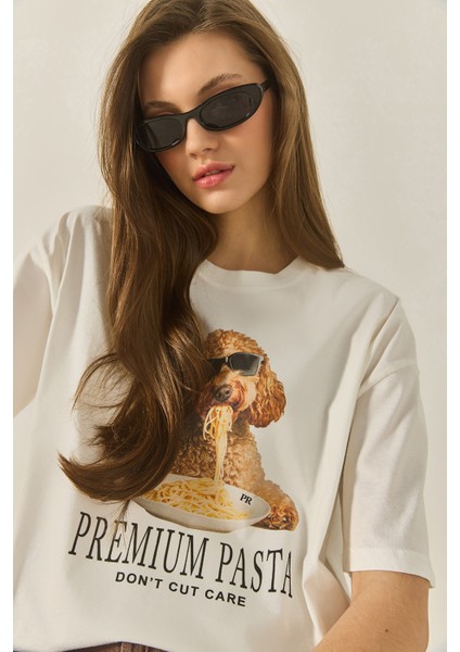 Kadın Premium Baskılı Bisiklet Yaka Oversize Pamuklu T-Shirt Öt modelleri