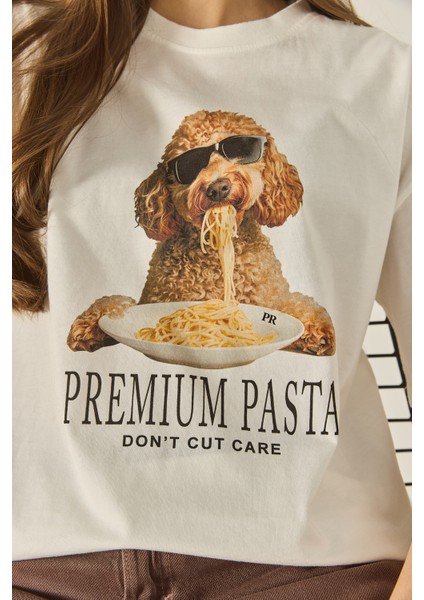 Kadın Premium Baskılı Bisiklet Yaka Oversize Pamuklu T-Shirt Öt