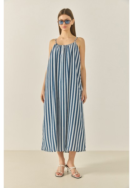 Kadın Büzgü Detaylı Ince Askılı Çizgili Astarlı Modal Salaş Elbise fiyatları