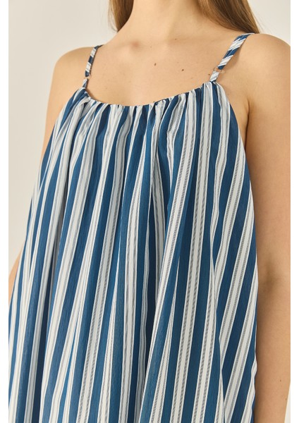 Kadın Büzgü Detaylı Ince Askılı Çizgili Astarlı Modal Salaş Elbise indirimleri