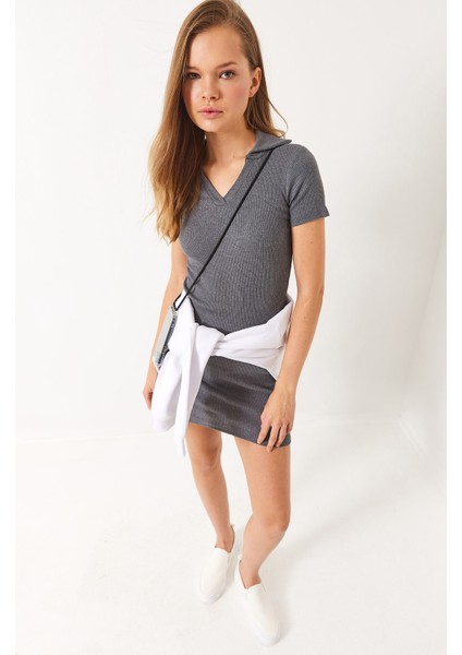 Kadın Kaşkorse Polo Yaka Mini Basic Elbise