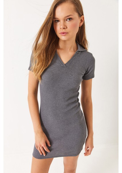 Kadın Kaşkorse Polo Yaka Mini Basic Elbise fiyatları
