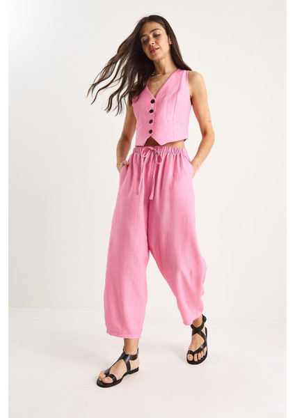 Kadın Cep Detaylı Rahat Pantolon Yelekli Alt-Üst Takım modelleri