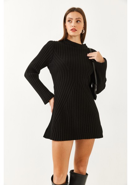 Kadın Bisiklet Yaka Fitilli Mini Triko Elbise fiyatları