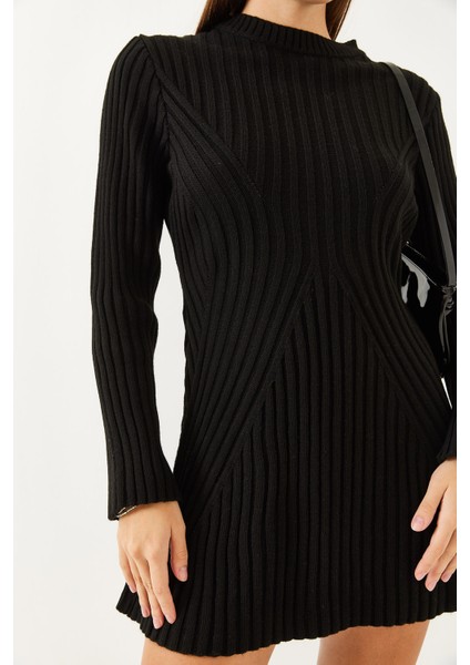 Kadın Bisiklet Yaka Fitilli Mini Triko Elbise modelleri