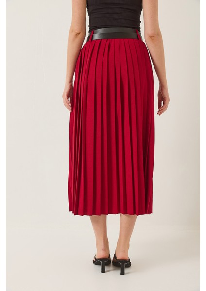 Kadın Çift Kemerli Yırtmaç Detaylı Piliseli Uzun Etek indirimleri