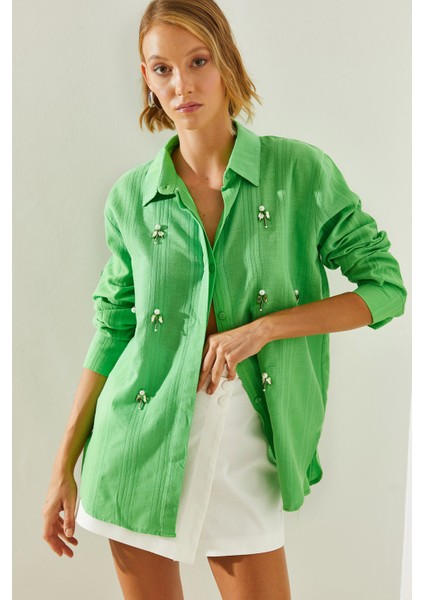 Kadın Taş Inci Işlemeli Oversize Gömlek fiyatları