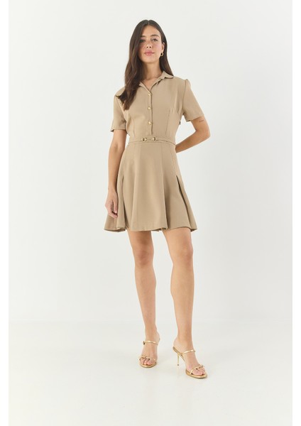 Kadın Gömlek Yaka Düğme ve Kemer Detaylı Piliseli Elbise fiyatları
