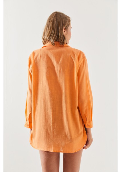 Kadın Çift Cepli Nakış Işlemeli Keten Basic Gömlek modelleri