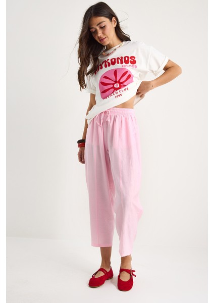 Kadın Beli Bağlamalı Cep Detaylı Havuç Kesim Yazlık Pantolon