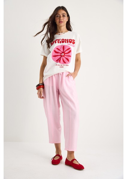 Kadın Beli Bağlamalı Cep Detaylı Havuç Kesim Yazlık Pantolon