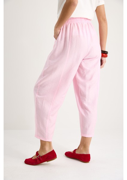 Kadın Beli Bağlamalı Cep Detaylı Havuç Kesim Yazlık Pantolon
