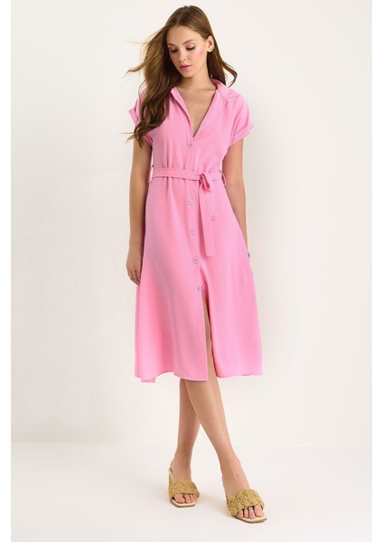 Kadın Kuşak Detaylı Linda Gömlek Elbise