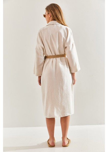 Kadın Hasır Kemerli Keten Gömlek Elbise fiyatları