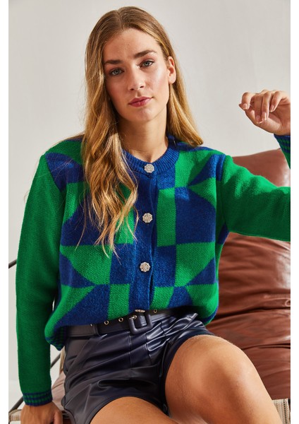 Kadın Desenli Düğmeli Triko Hırka fiyatları