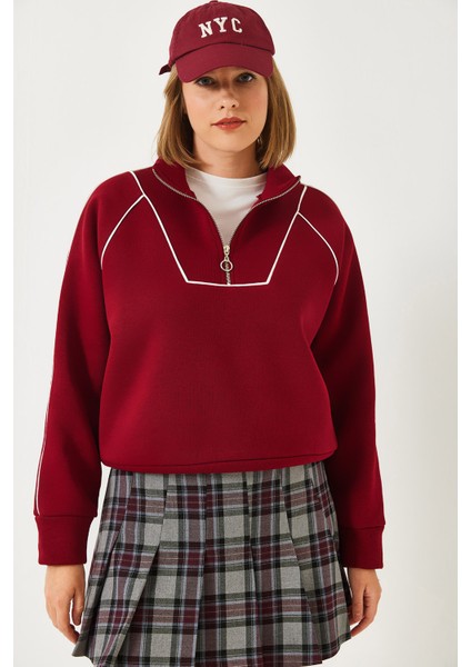 Kadın Yarım Fermuarlı Oversize Sweatshirt Mb-