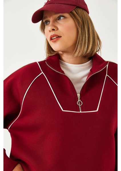 Kadın Yarım Fermuarlı Oversize Sweatshirt Mb- fiyatları