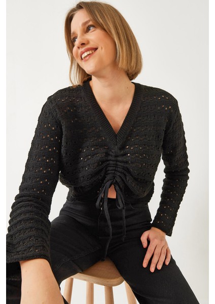 Kadın Önü Büzgülü Triko Kazak