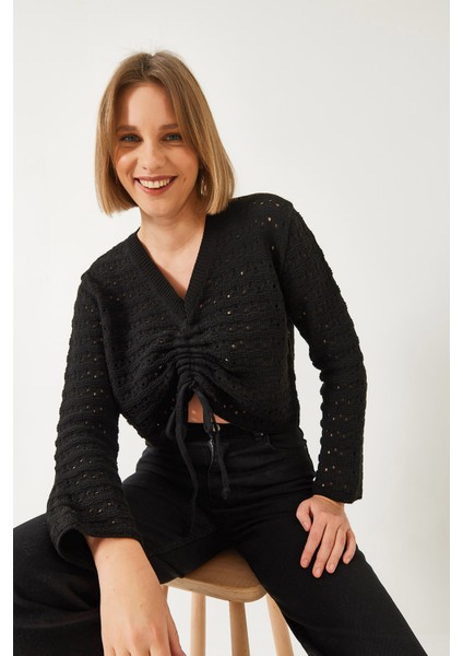 Kadın Önü Büzgülü Triko Kazak fiyatları