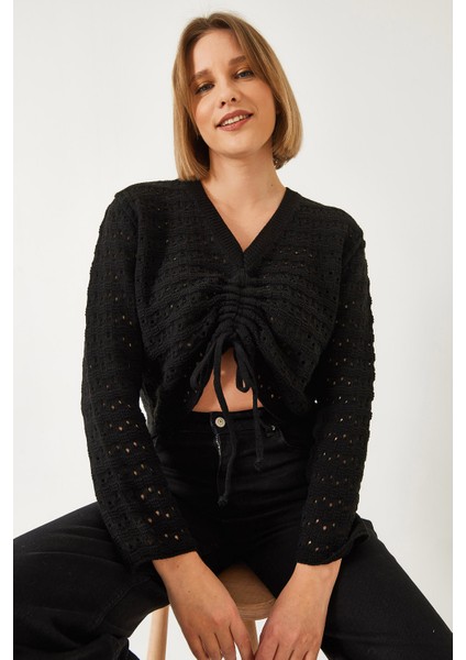 Kadın Önü Büzgülü Triko Kazak modelleri