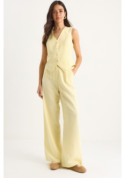 Kadın Yüksek Bel Pantolonlu Yelekli Astarlı Alt-Üst Takım