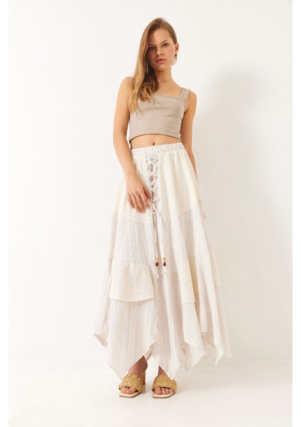 Kadın Brode Parçalı Astarlı Asimetrik Etek fiyatları