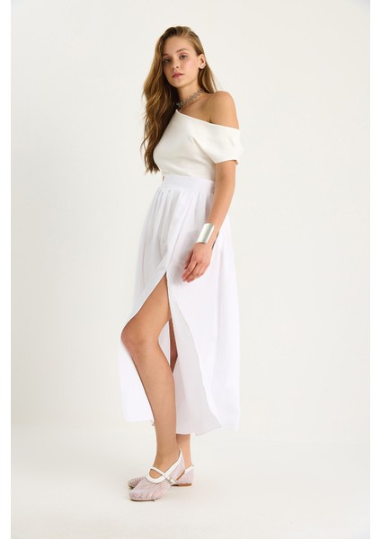 Kadın Yüksek Bel Kloş Kesim Yırtmaçlı Etek fırsatları