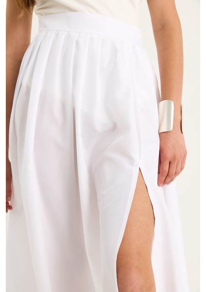 Kadın Yüksek Bel Kloş Kesim Yırtmaçlı Etek indirimleri