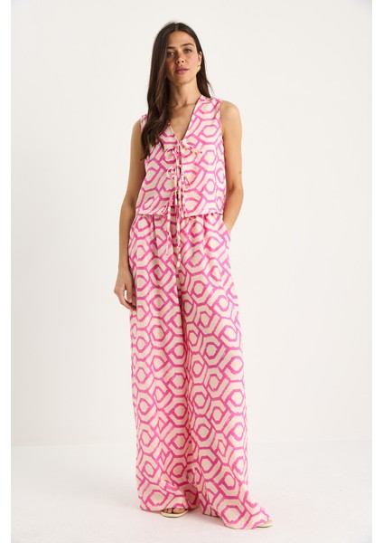 Kadın Bağlama Detaylı Bluz Desenli Viskon Alt-Üst Takım - fiyatları