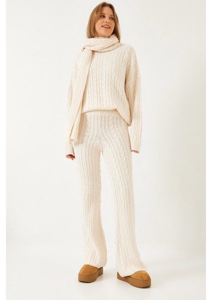 Kadın Atkılı Saç Örgülü Premium Pamuklu Balıkçı Yaka 'lü Takım