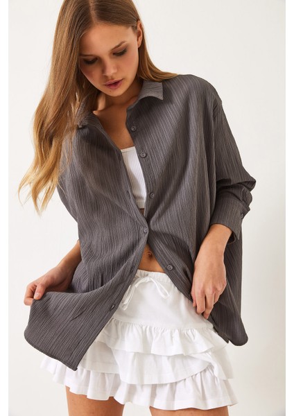 Kadın Düşük Omuz Oversize Basic Bürümcük Gömlek fiyatları
