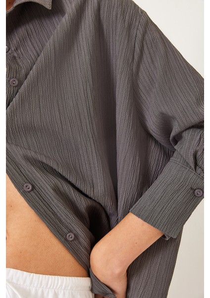 Kadın Düşük Omuz Oversize Basic Bürümcük Gömlek modelleri