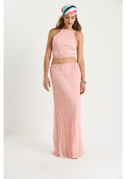 Kadın Sırt Detaylı Gipeli Crop Bluz Astarlı Pileli Etek Takım fiyatları