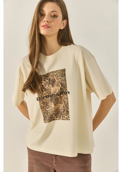 Kadın Premium Leopar Baskılı Oversize Pamuklu T-Shirt Öt