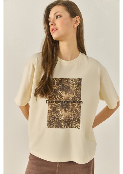 Kadın Premium Leopar Baskılı Oversize Pamuklu T-Shirt Öt fiyatları