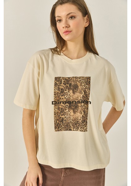 Kadın Premium Leopar Baskılı Oversize Pamuklu T-Shirt Öt