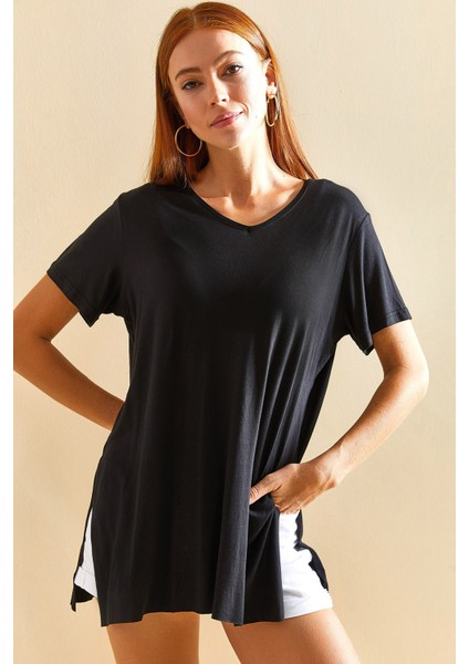 Kadın Yan Yırtmaçlı Viskon Tshirt